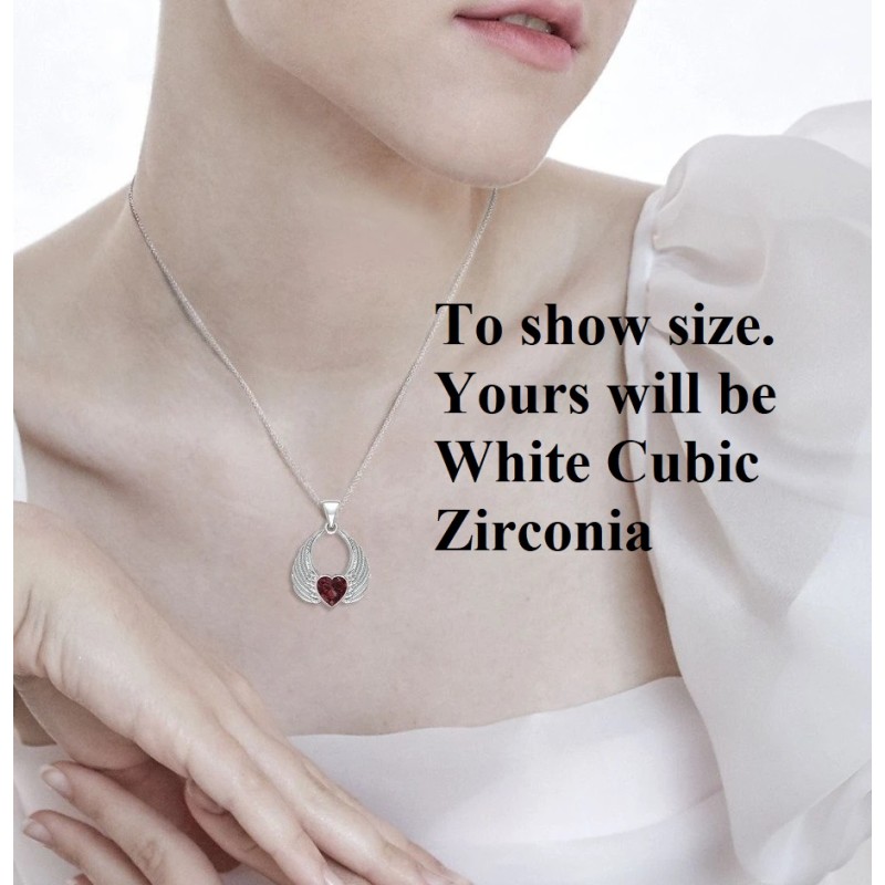 Angel Wing Heart Pendant, Zirconia Angel Wing Heart Pendant, Zirconia