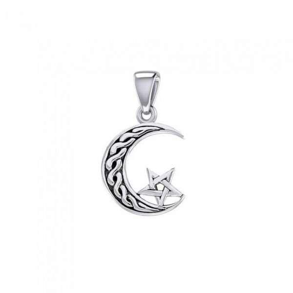 Celtic Crescent Moon & Star, Sterling Pendant