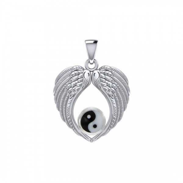 Yin Yang Angel Wing Pendant, Sterling