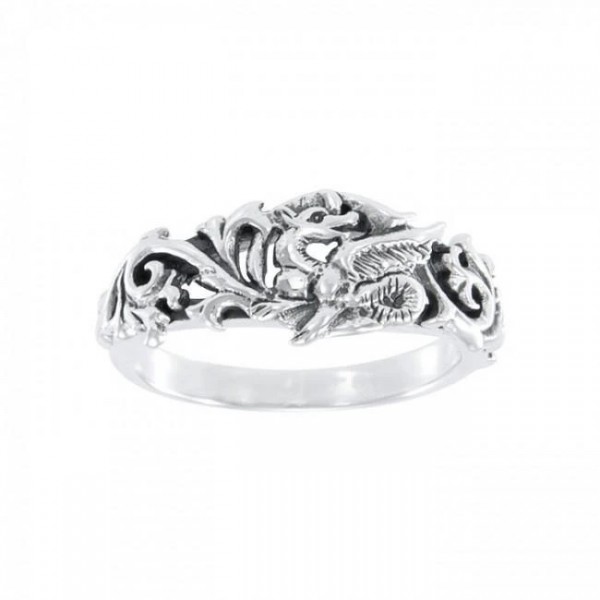 Fern Dragon Ring, White Bronze