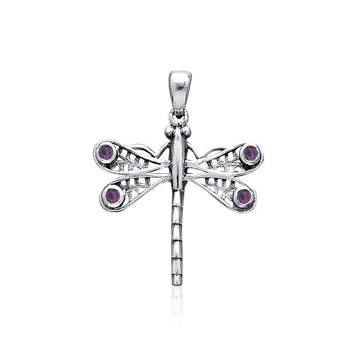 Amethyst Dragonfly Pendant, Sterling Amethyst Dragonfly Pendant, Sterling