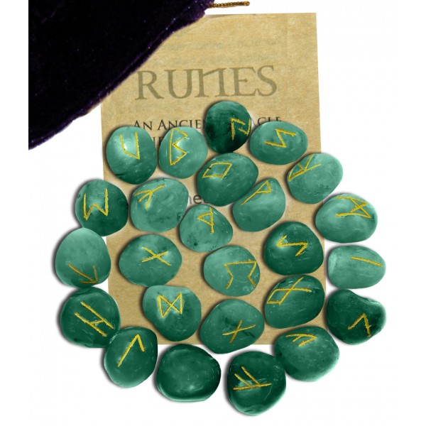 Rune Set, Pouch & Booklet - Green Aventurine