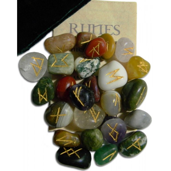 Rune Set, Pouch & Booklet - Agate Mix