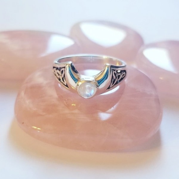 Crescent Moon Ring, Sterling & Moonstone