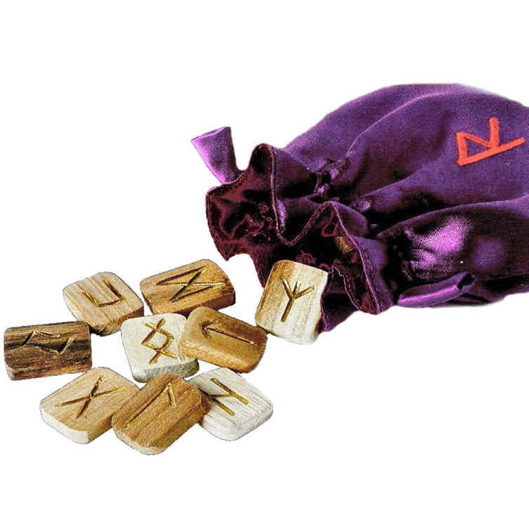 Jeu de Rune en bois avec une poche en Satin Jeu de Rune en bois avec une poche en Satin