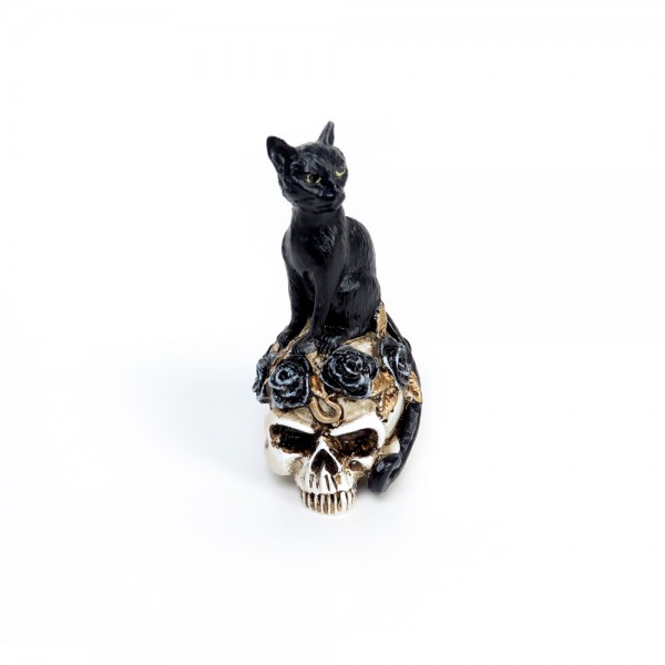 Black Cat & Skull Figurine