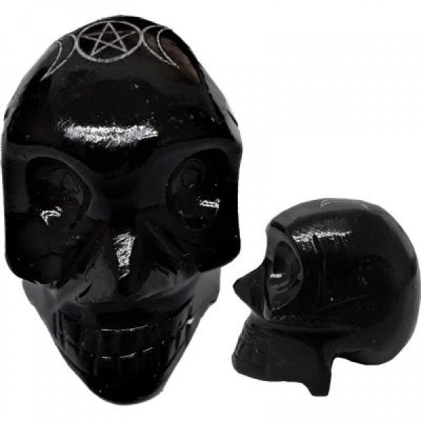 Black Onyx Skull with Triple Moon Design