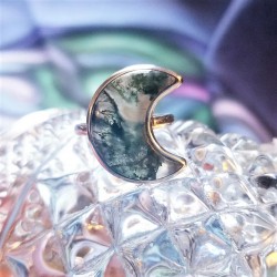 Moss Agate Crescent Moon Ring