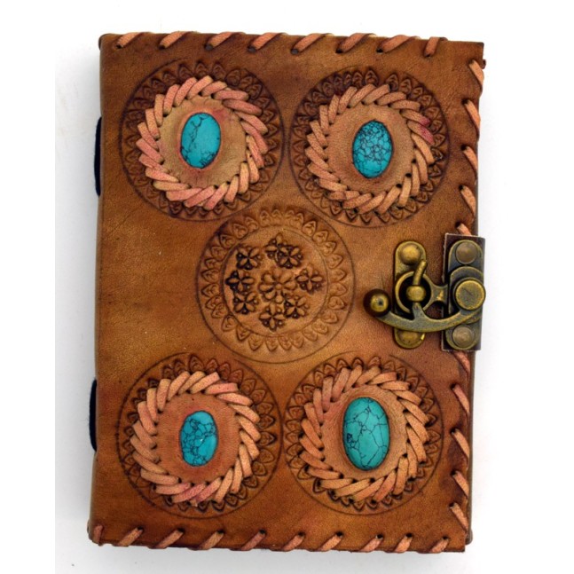 Journal en cuir, Pierres turquoise Journal en cuir, Pierres turquoise
