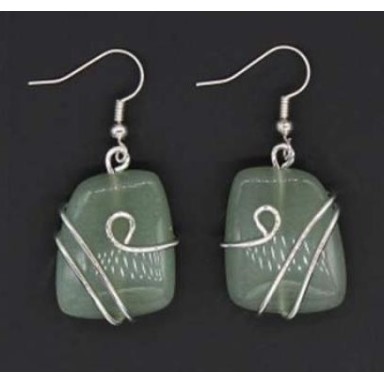 Green Aventurine Earrings, Silver Wrapped Green Aventurine Earrings, Silver Wrapped