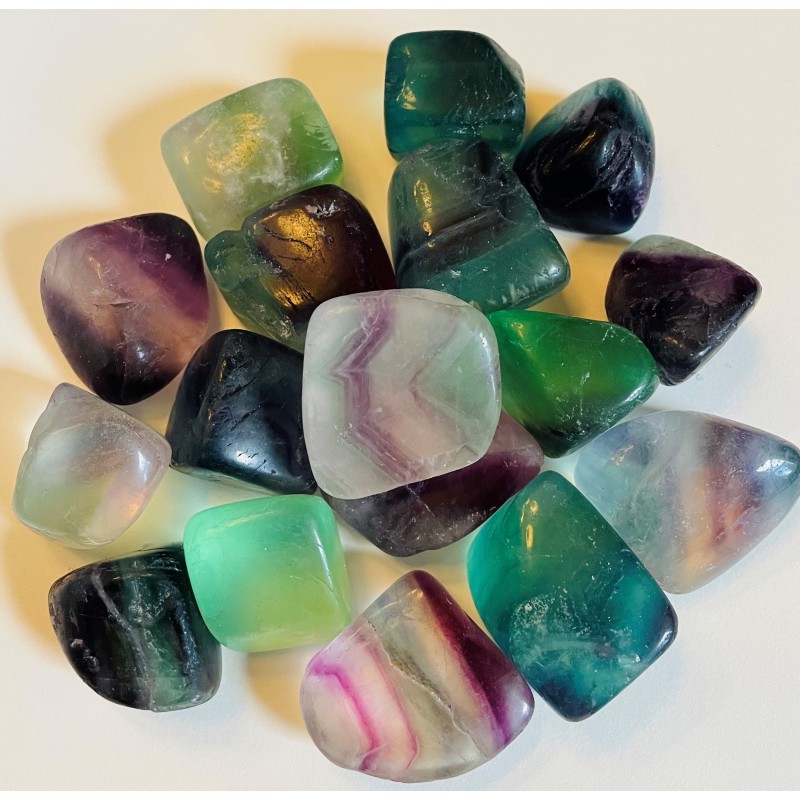Rainbow Fluorite, Green & Purple, Tumbled Rainbow Fluorite, Green & Purple, Tumbled