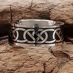 Celtic Knot & Black Enamel Ring, Stainless Steel