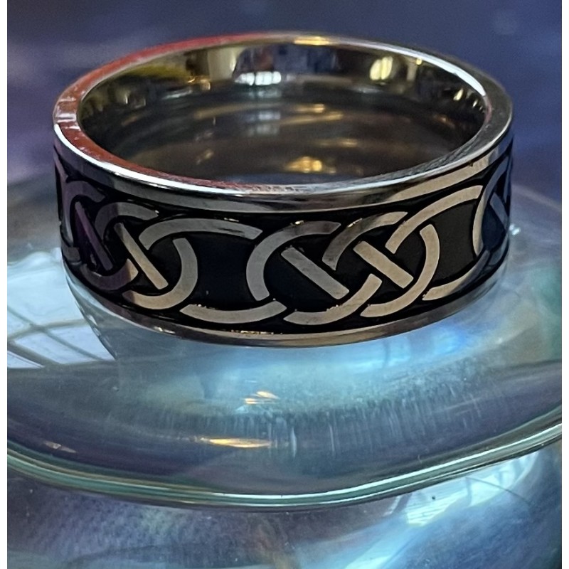 Celtic Knot & Black Enamel Ring, Stainless Steel Celtic Knot & Black Enamel Ring, Stainless Steel