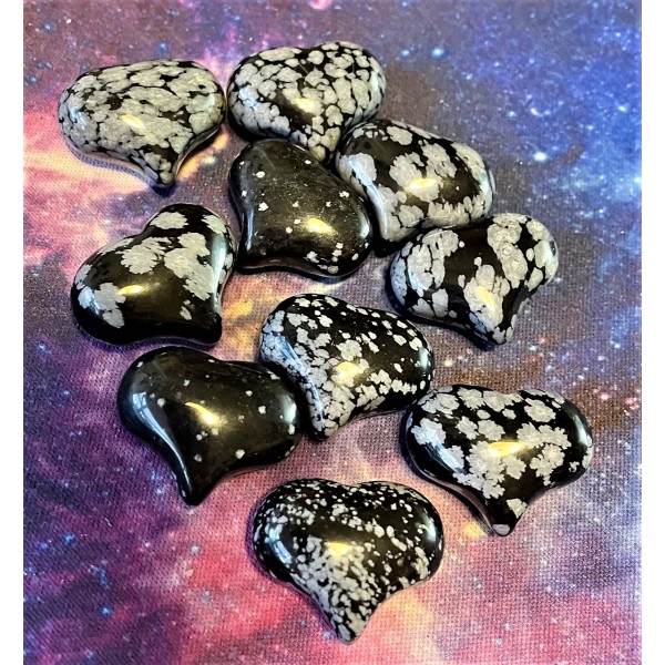 Mini Puffy Heart - Snowflake Obsidian