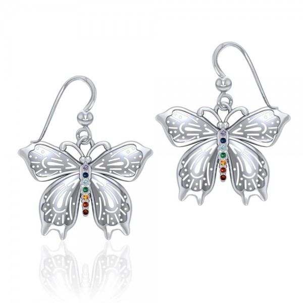 Butterfly Chakra Earrings, Sterling