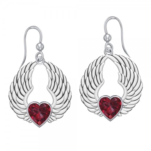 Angel Wing Heart Earrings, Garnet