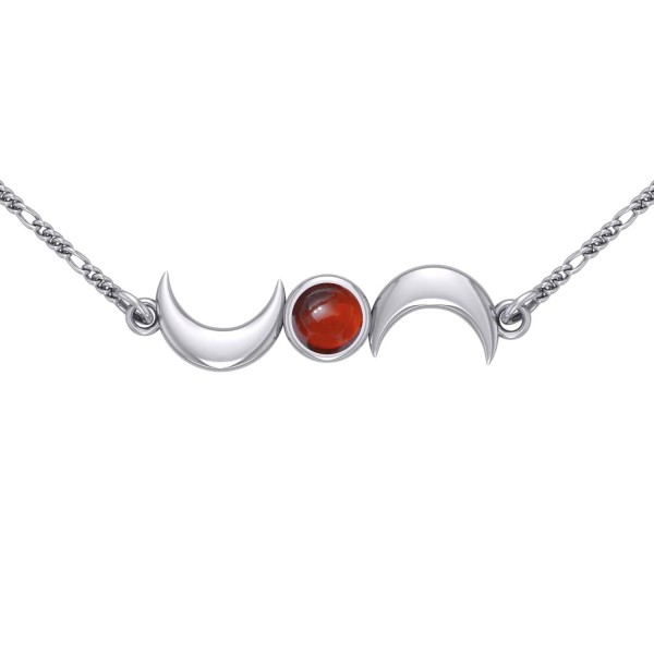 Crescent Moons Garnet Necklace, Sterling