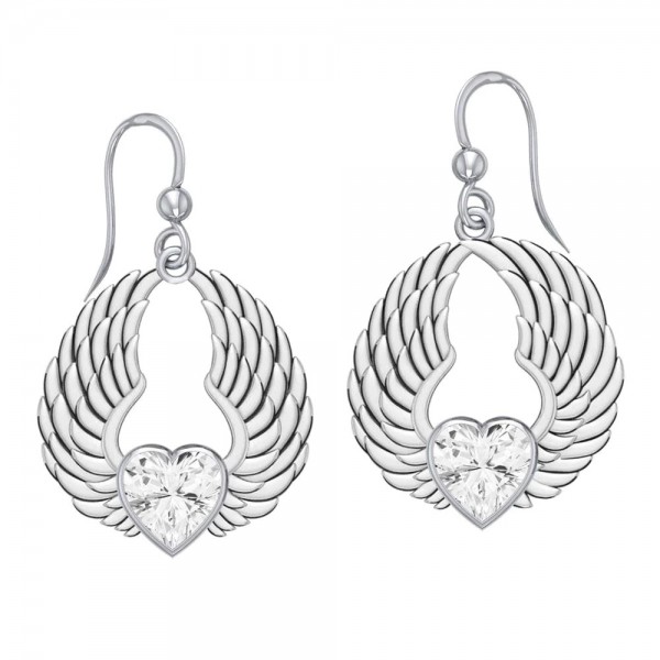 Angel Wing Heart Earrings, Zirconia