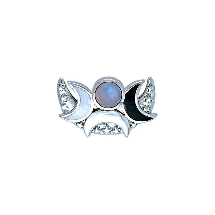 Pendentif triple croissant en pierre de lune, Sterling Pendentif triple croissant en pierre de lune, Sterling