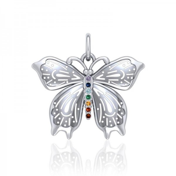 Chakra Butterfly Pendant, Sterling
