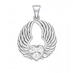 Angel Wing Heart Pendant, CZ