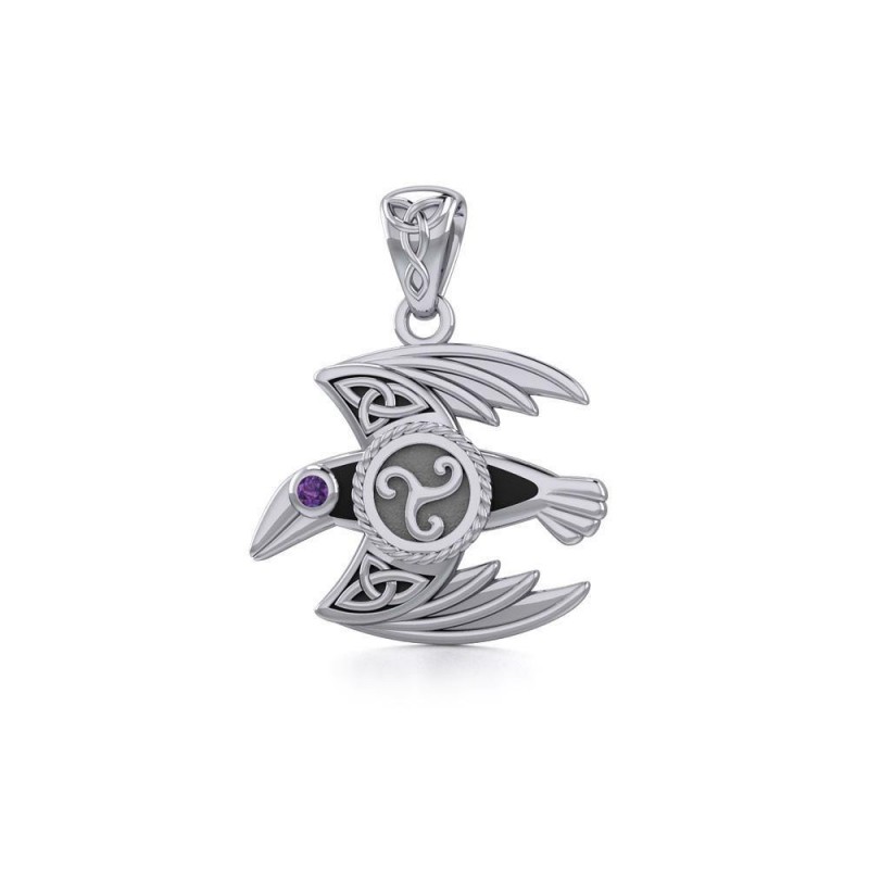 Pendentif Corbeau aux yeux de cristal, améthyste Pendentif Corbeau aux yeux de cristal, améthyste