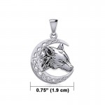 Celtic Crescent Moon Wolf Pendant, Sterling