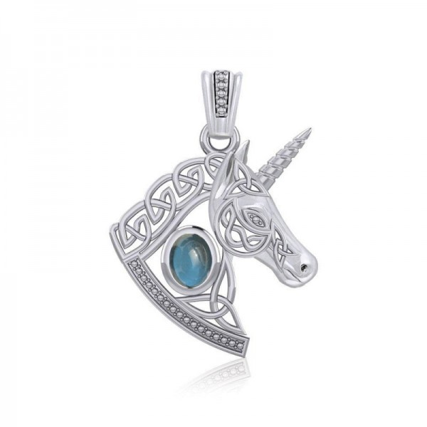 Celtic Unicorn Pendant, Blue Topaz