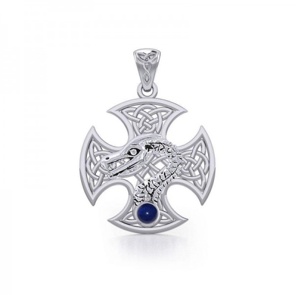 Celtic Dragon Cross Pendant, Sapphire