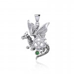 Dragon Triquetra Pendant, Sterling & Emerald Glass