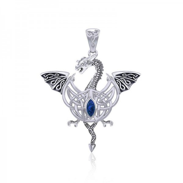 Dragon with Celtic Knot Pendant, Syn. Sapphire