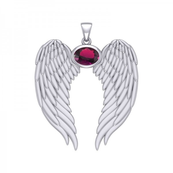 Guardian Angel Wings 2 Pendant, Garnet