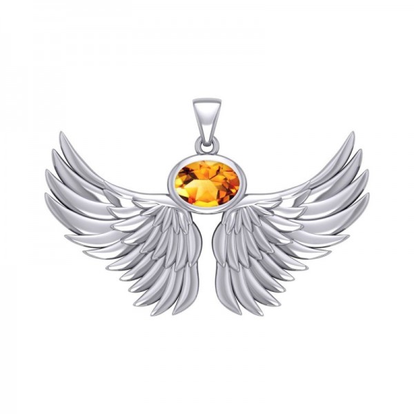 Guardian Angel Outstretched Wings Pendant, Citrine
