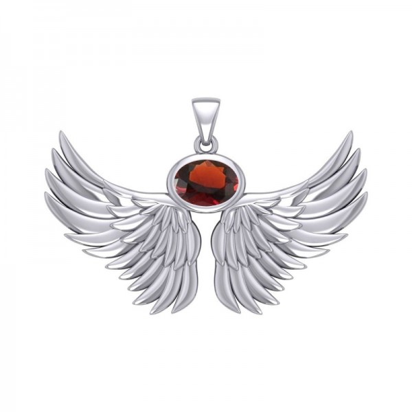 Guardian Angel Outstretched Wings Pendant, Garnet