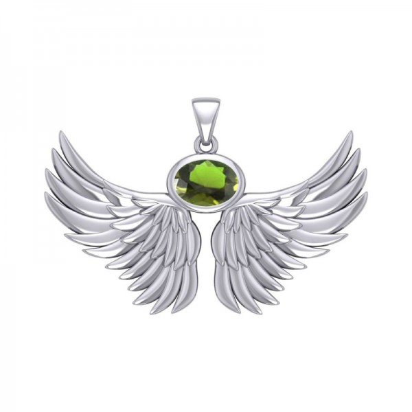 Guardian Angel Outstretched Wings Pendant, Peridot