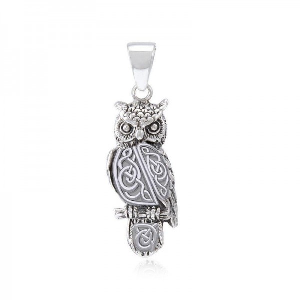 Celtic Owl Pendant, Double Sided, Sterling