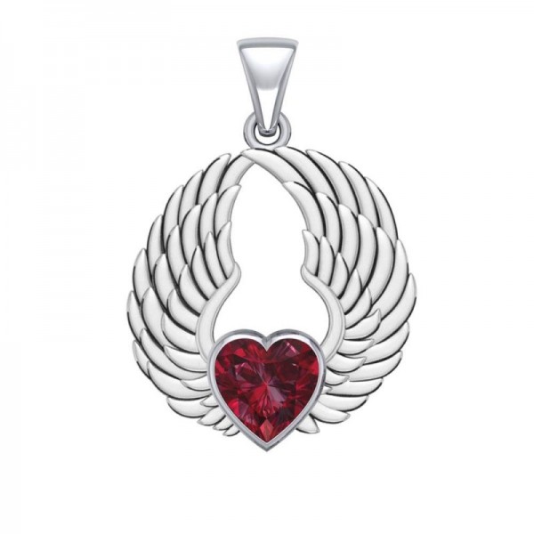 Angel Wing Heart Pendant, Garnet