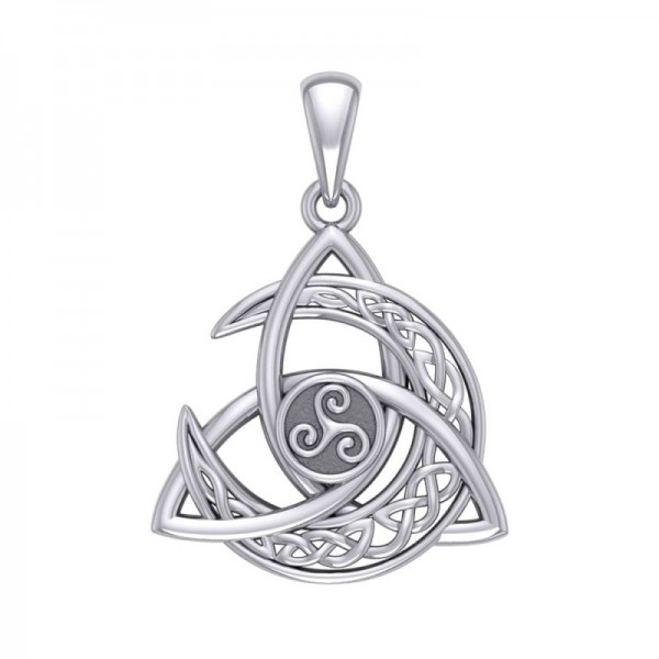 Triquetra & Crescent Moon Spiral Pendant, Sterling