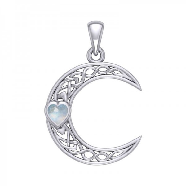 Crescent Moon with Heart Pendant, Moonstone