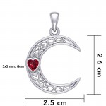 Crescent Moon with Heart Pendant, Garnet