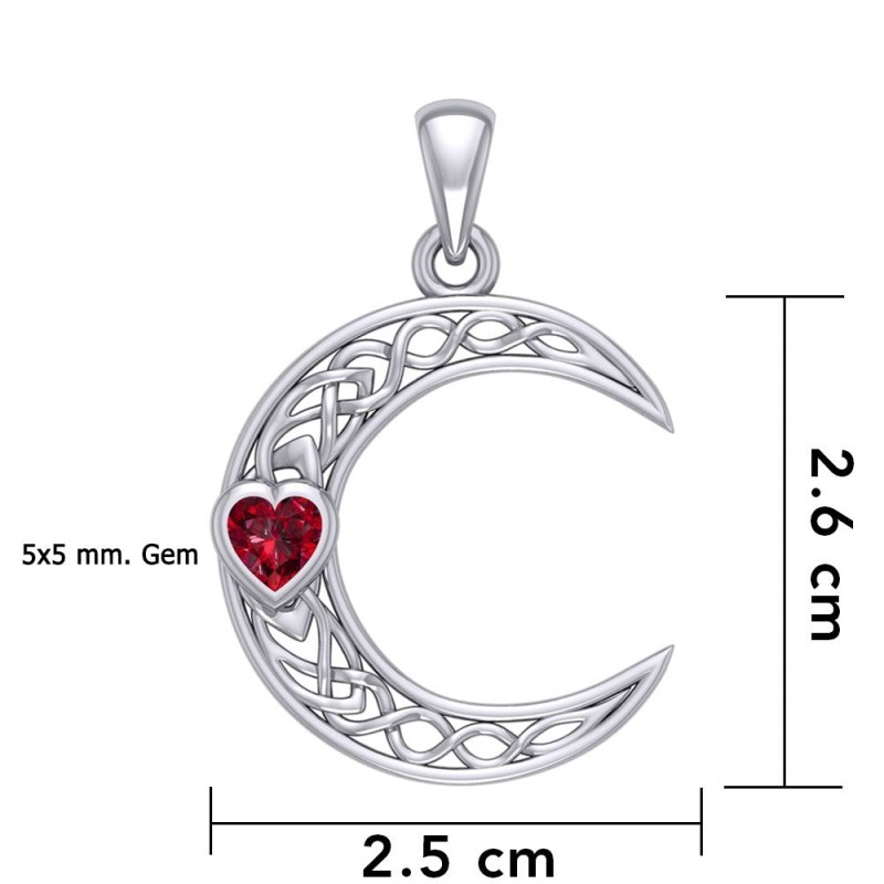 Crescent Moon with Heart Pendant, Garnet Crescent Moon with Heart Pendant, Garnet