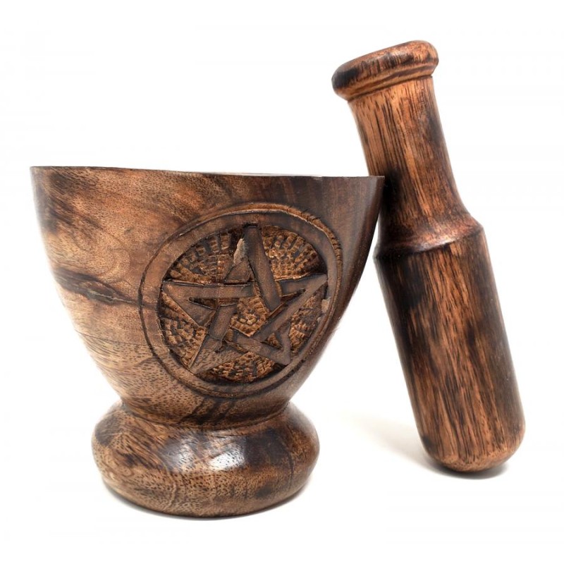Wooden Mortar & Pestle Set, Pentacle Wooden Mortar & Pestle Set, Pentacle