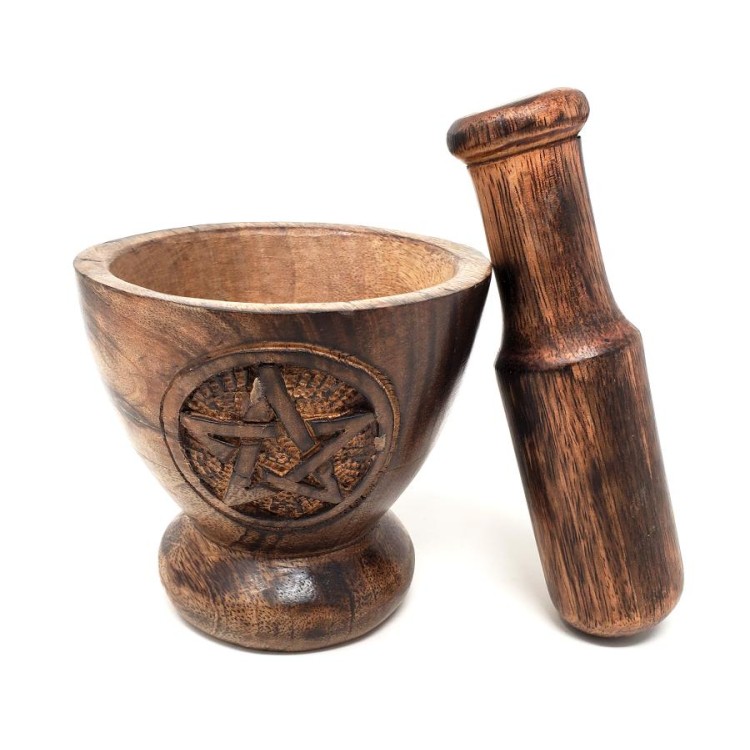 Wooden Mortar & Pestle Set, Pentacle Wooden Mortar & Pestle Set, Pentacle