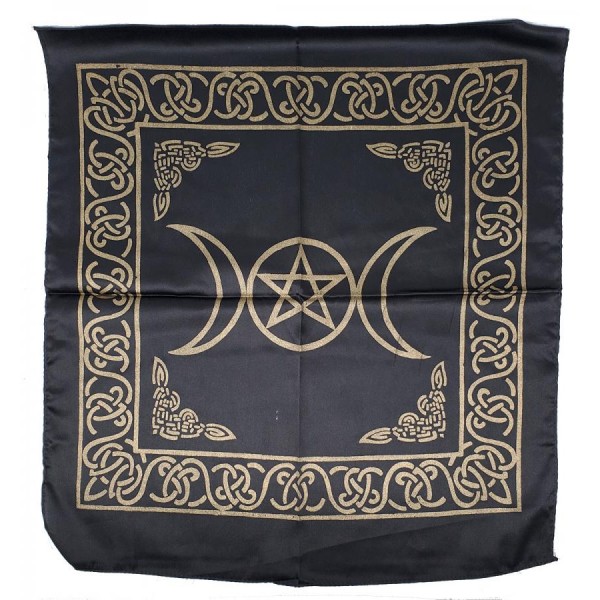 Altar Cloth, Black/Gold Triple Moon Pentacle
