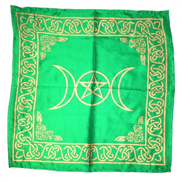 Altar Cloth, Green/Gold Triple Moon Pentacle