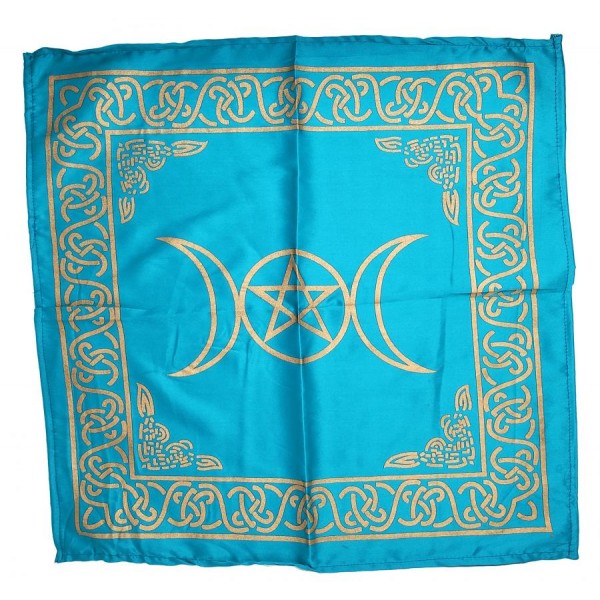 Tissu d’autel, Pentacle triple lune turquoise / or