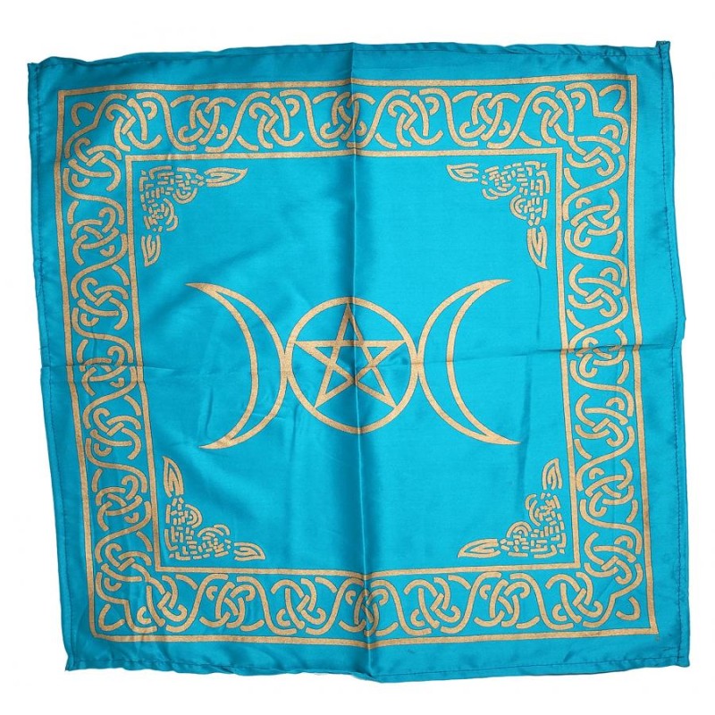 Tissu d’autel, Pentacle triple lune turquoise / or Tissu d’autel, Pentacle triple lune turquoise / or