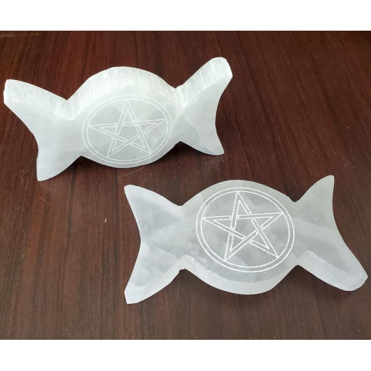 Selenite Altar Tile, Triple Moon Pentagram Shape Selenite Altar Tile, Triple Moon Pentagram Shape