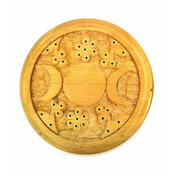 Triple Moon Wooden Incense Holder Tile