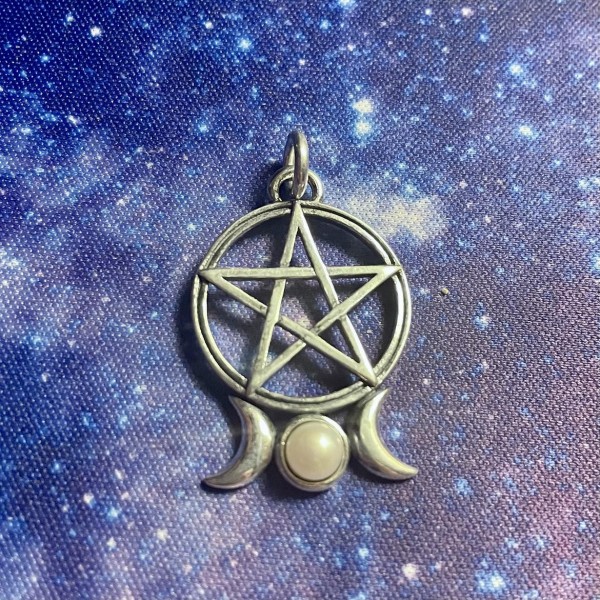 Triple Moon Pentacle Pendant, With Gem